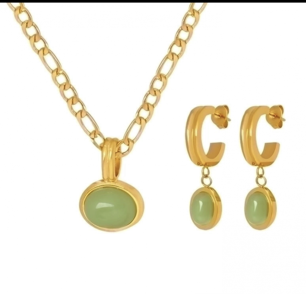 "NU TID" Halskæde med oval natursten 18k guld PVD