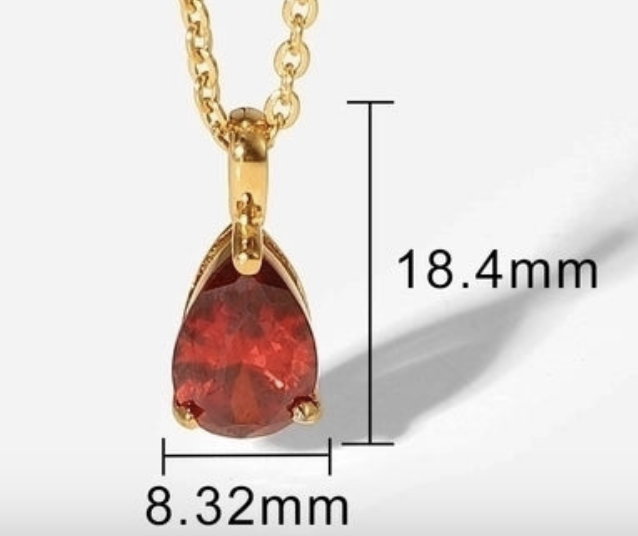 "NU TID" Halskæde med rød dråbe zirkon 18k guld PVD 