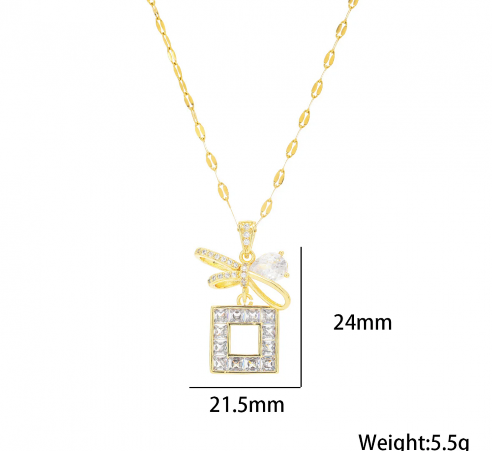 "NU TID" Halskæde SÆT med ørehæng firkantet med zirkoner 18k guld PVD 