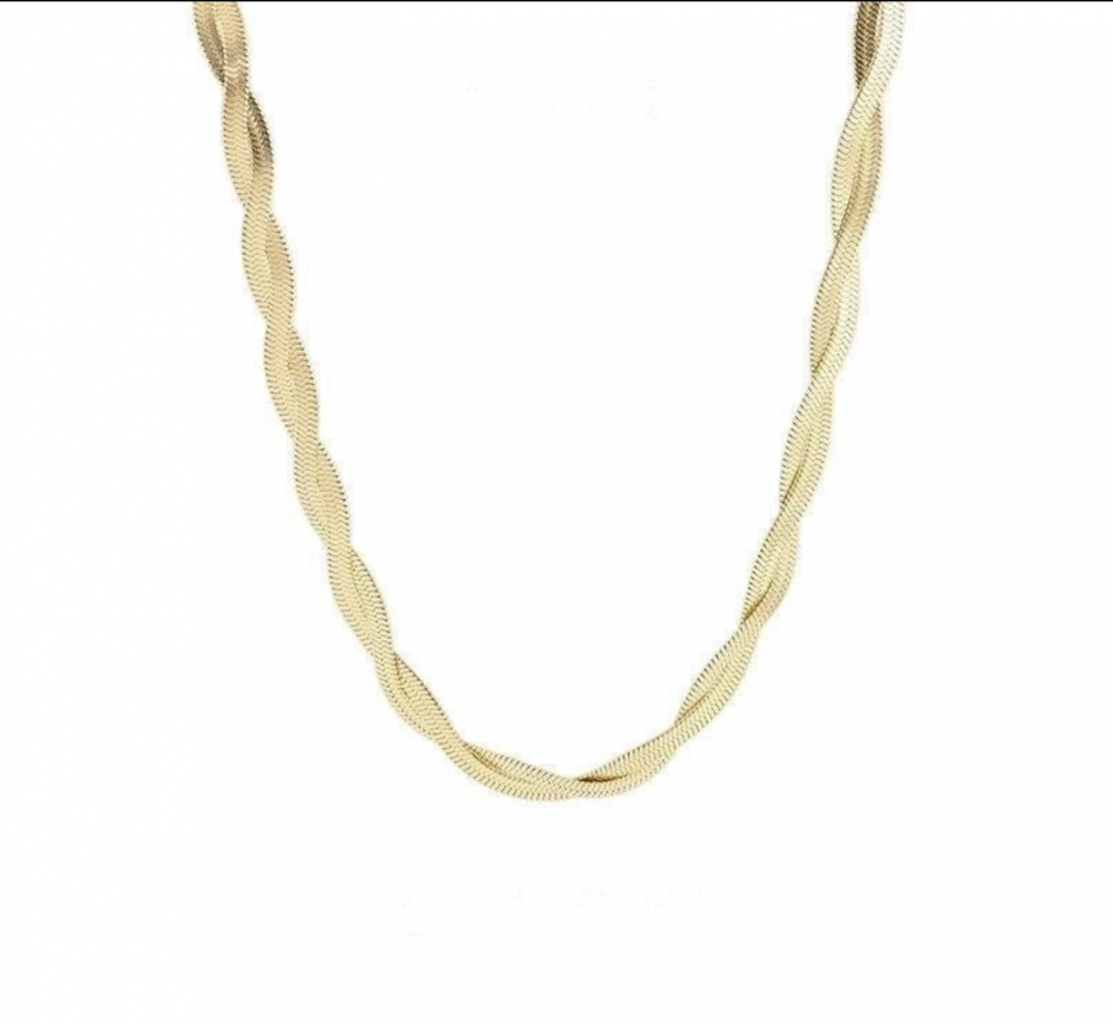 "NU TID" Halskæde flad vintage snoet. 18k guld PVD 