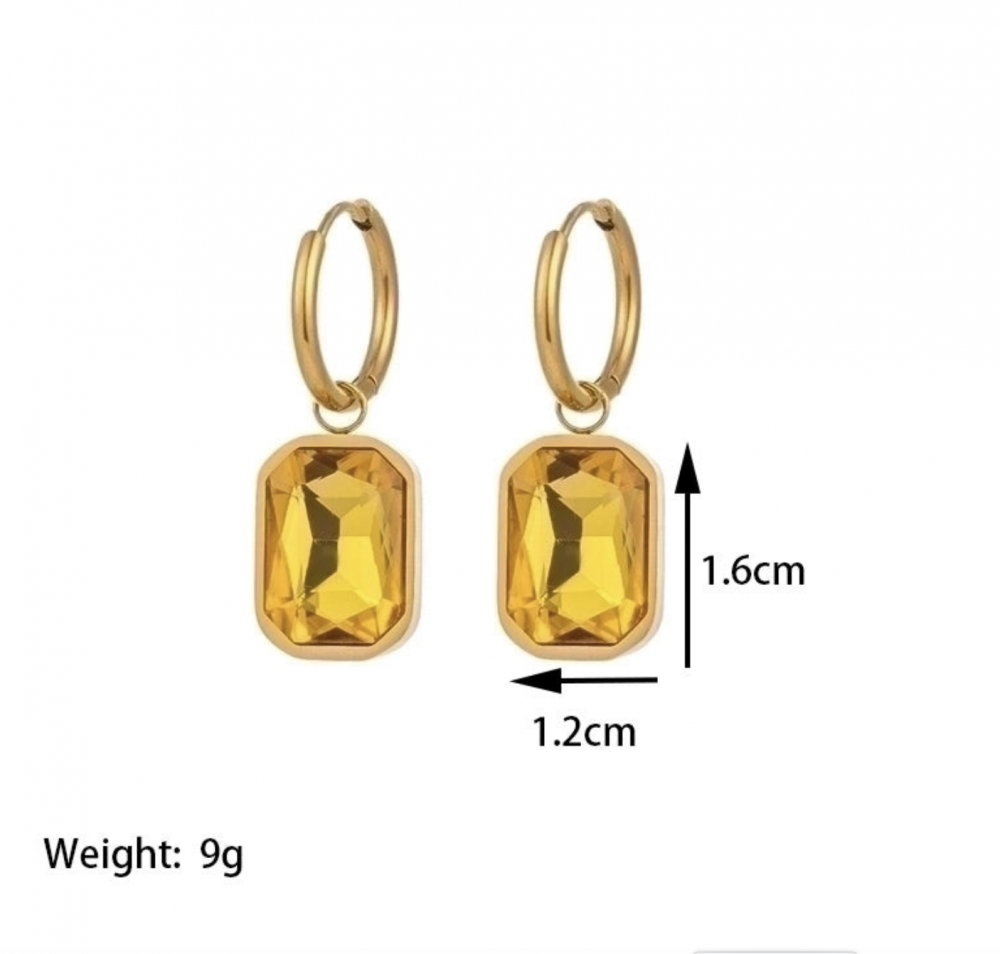 "NU TID" Ørehæng grå rhinsten rektangel 18k guld PVD