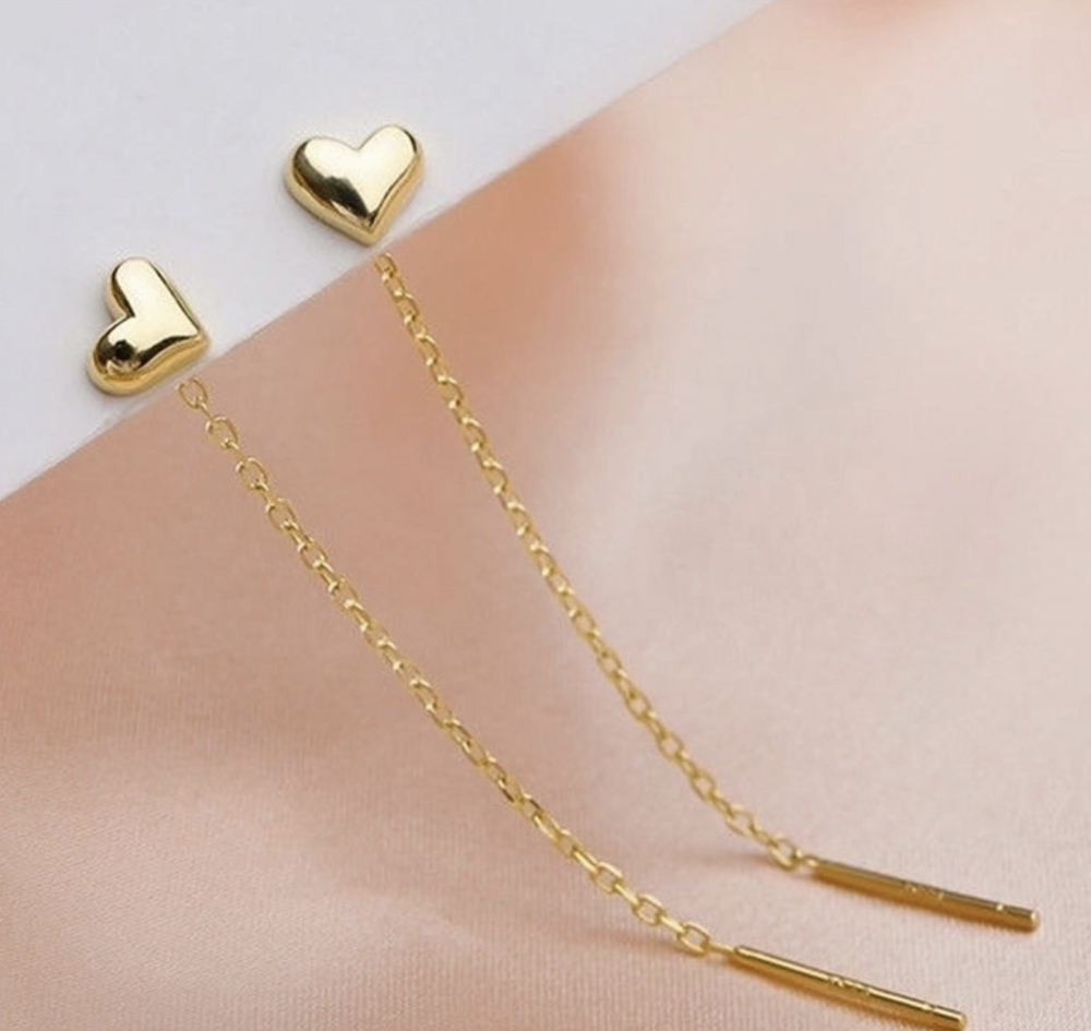 "NU TID" Ørehæng hjerte med kæde18k guld PVD