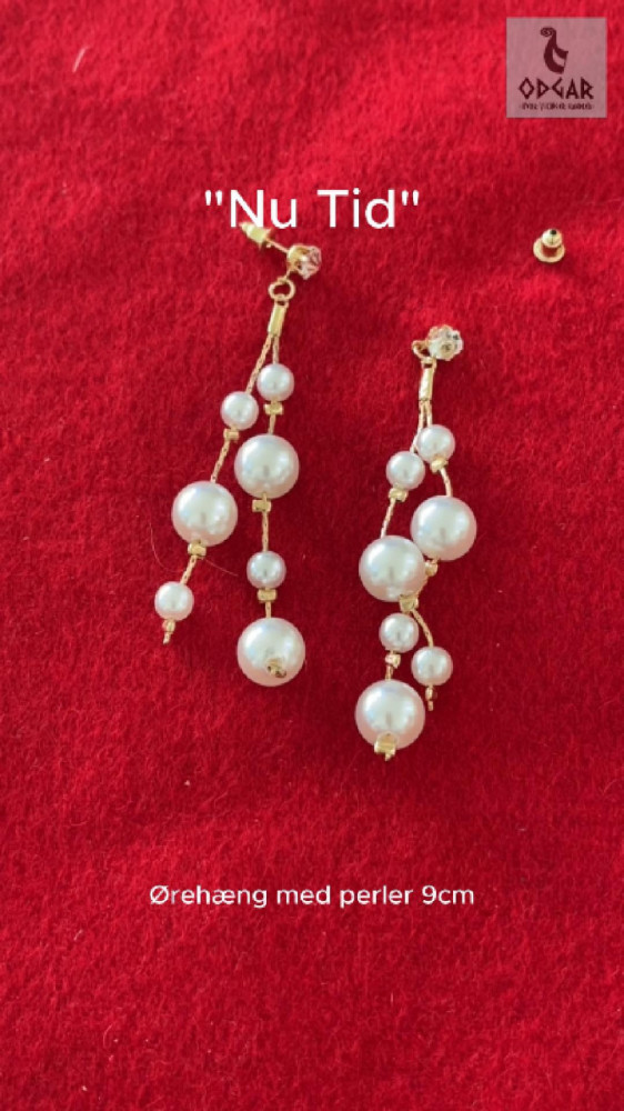 "NU TID" Ørehæng med perler 9cm  18k guld PVD