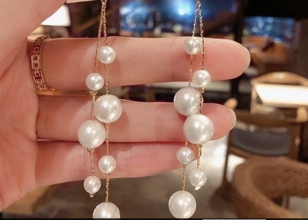 "NU TID" Ørehæng med perler 9cm  18k guld PVD