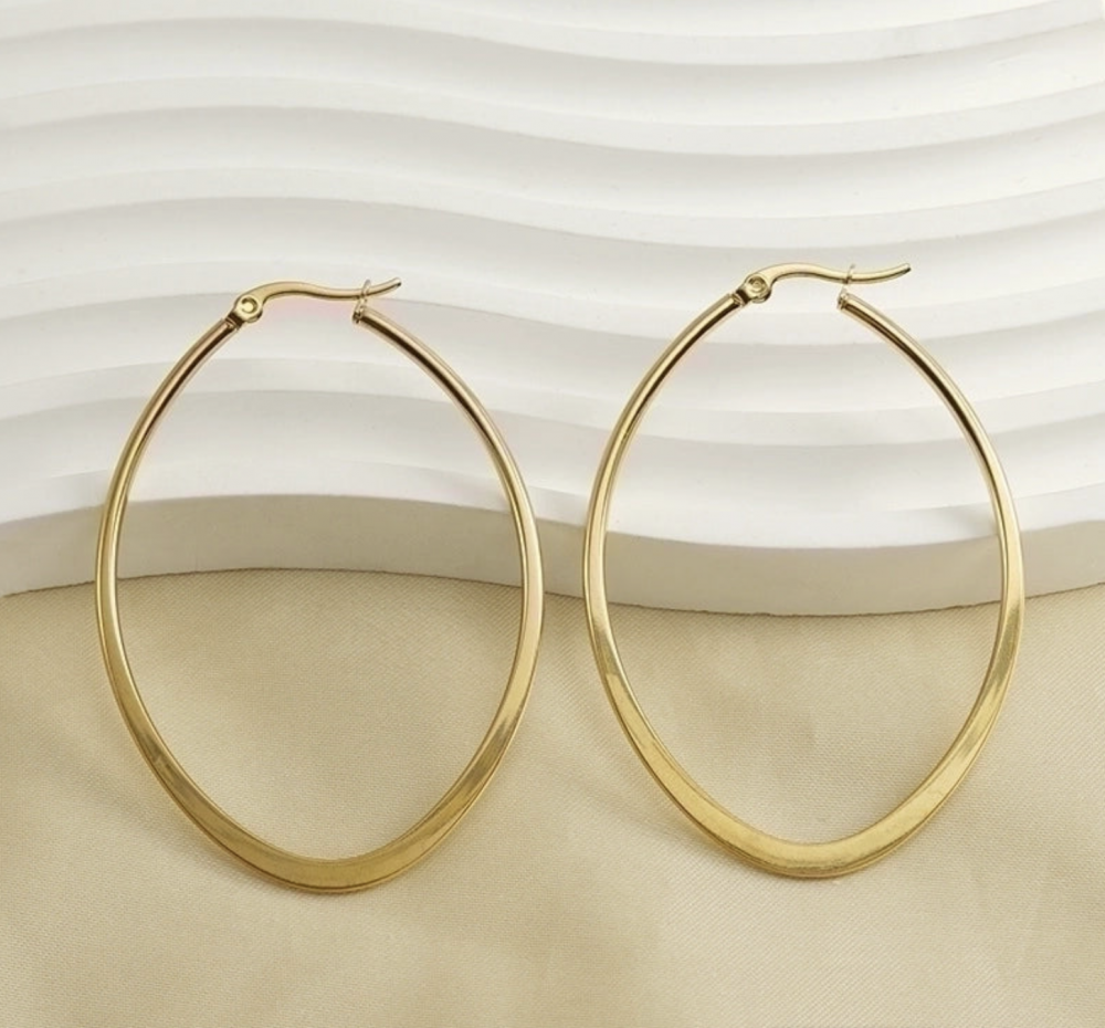 "NU TID" Creol Ørehæng oval,  18k guld PVD