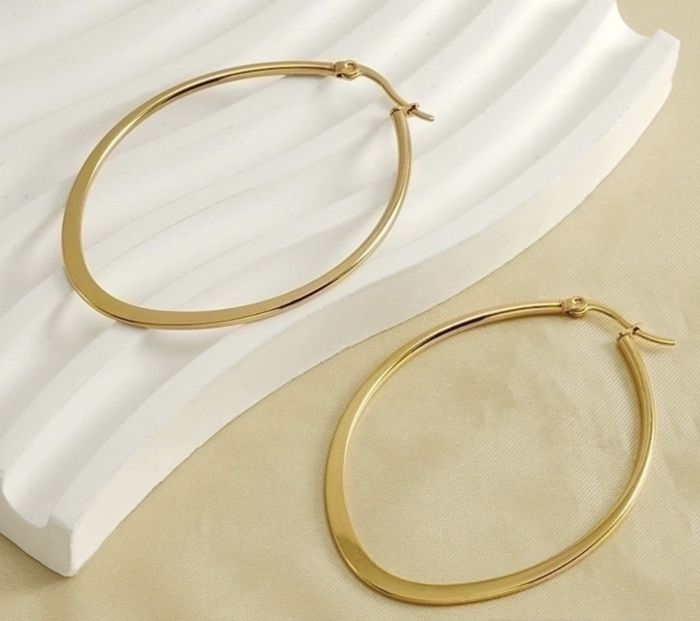 "NU TID" Creol Ørehæng oval,  18k guld PVD