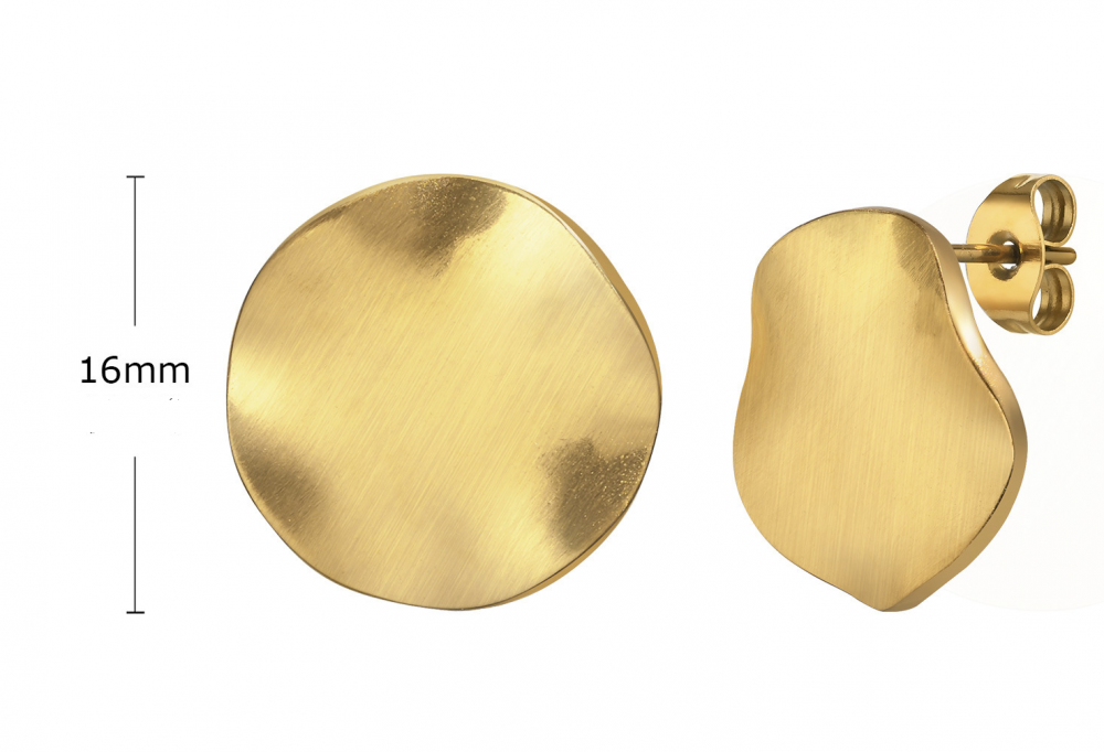 "NU TID" Ørehæng rund flad, 16mm,  18k guld PVD