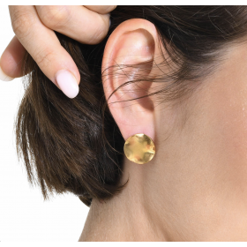 "NU TID" Ørehæng rund flad, 16mm,  18k guld PVD