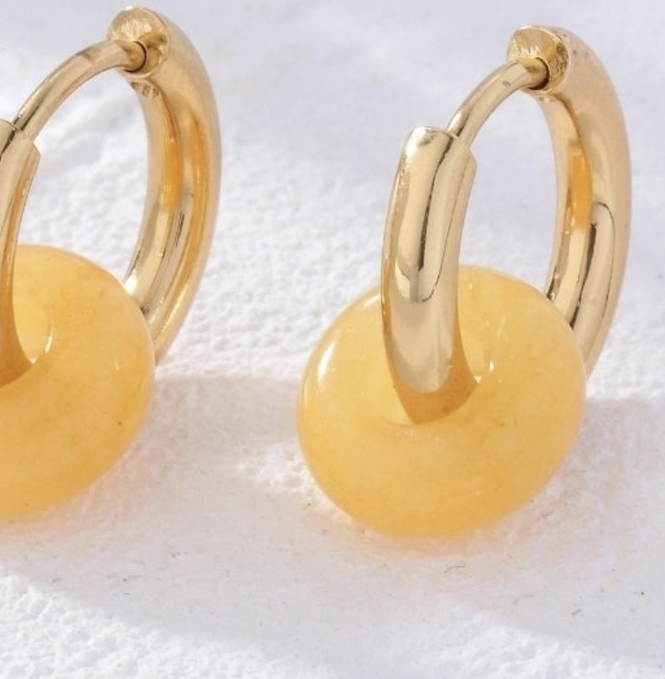 "NU TID" Ørehæng rund med sten perle,  18k guld PVD