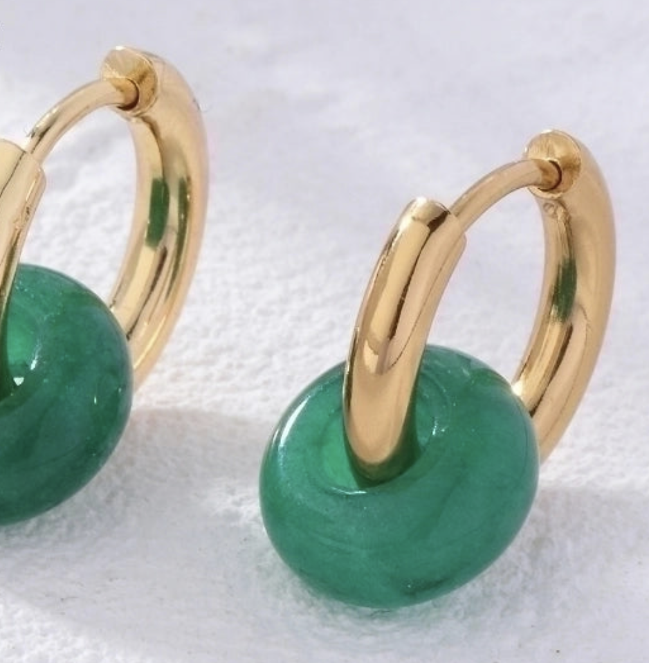 "NU TID" Ørehæng rund med sten perle,  18k guld PVD