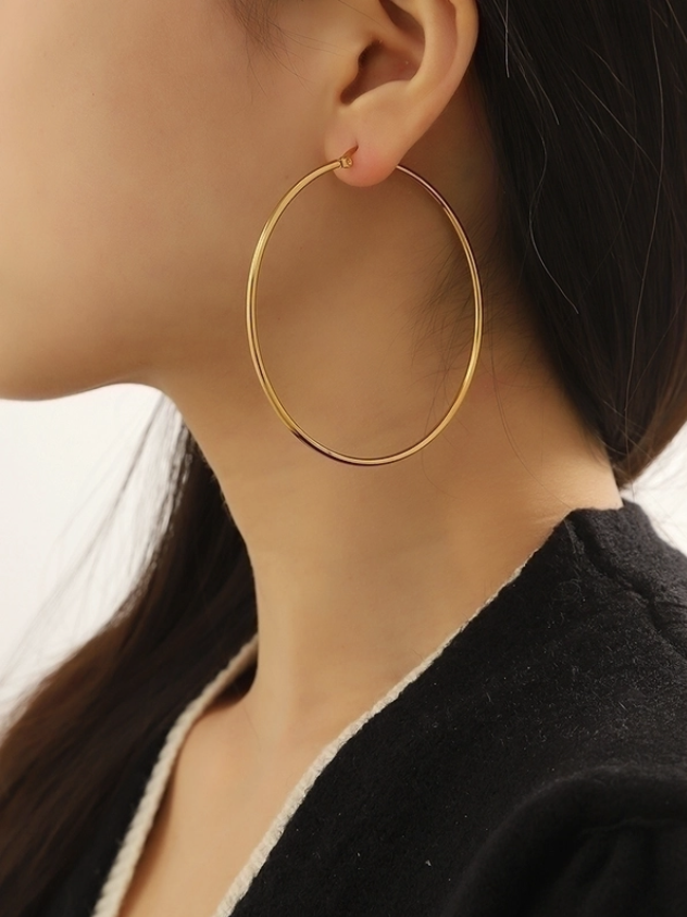 "NU TID" Creol Ørehæng rund, stor 70mm 18k guld PVD