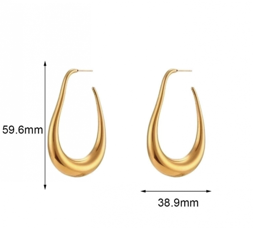 "NU TID" stor Creol Ørehæng oval,  18k guld PVD
