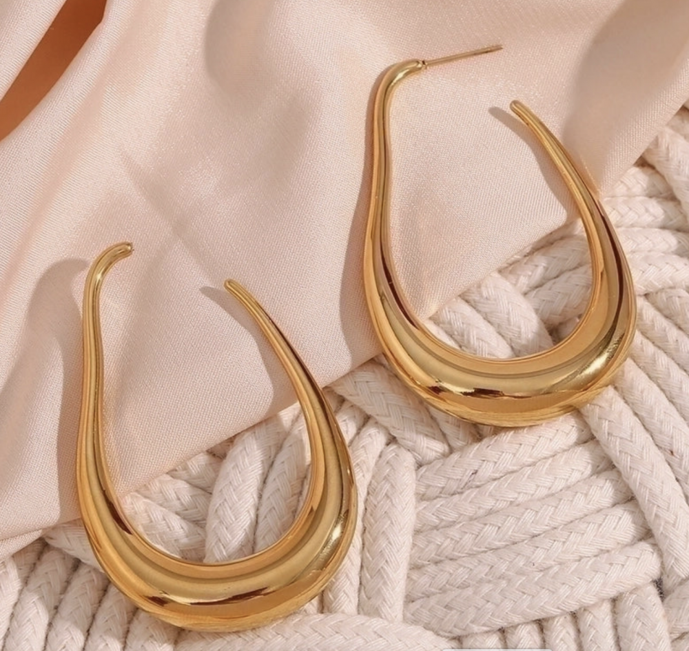 "NU TID" stor Creol Ørehæng oval,  18k guld PVD