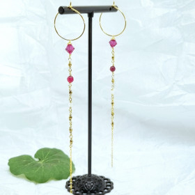 Creoler m. fuchsia Swarovski krystal, FG Sterling sølv