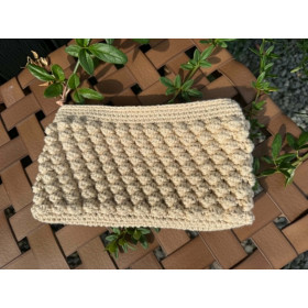 Hæklet boblepung 12 x 20 cm. (lys sandfarvet)