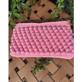Hæklet boblepung 12 x 20 cm. (pink)